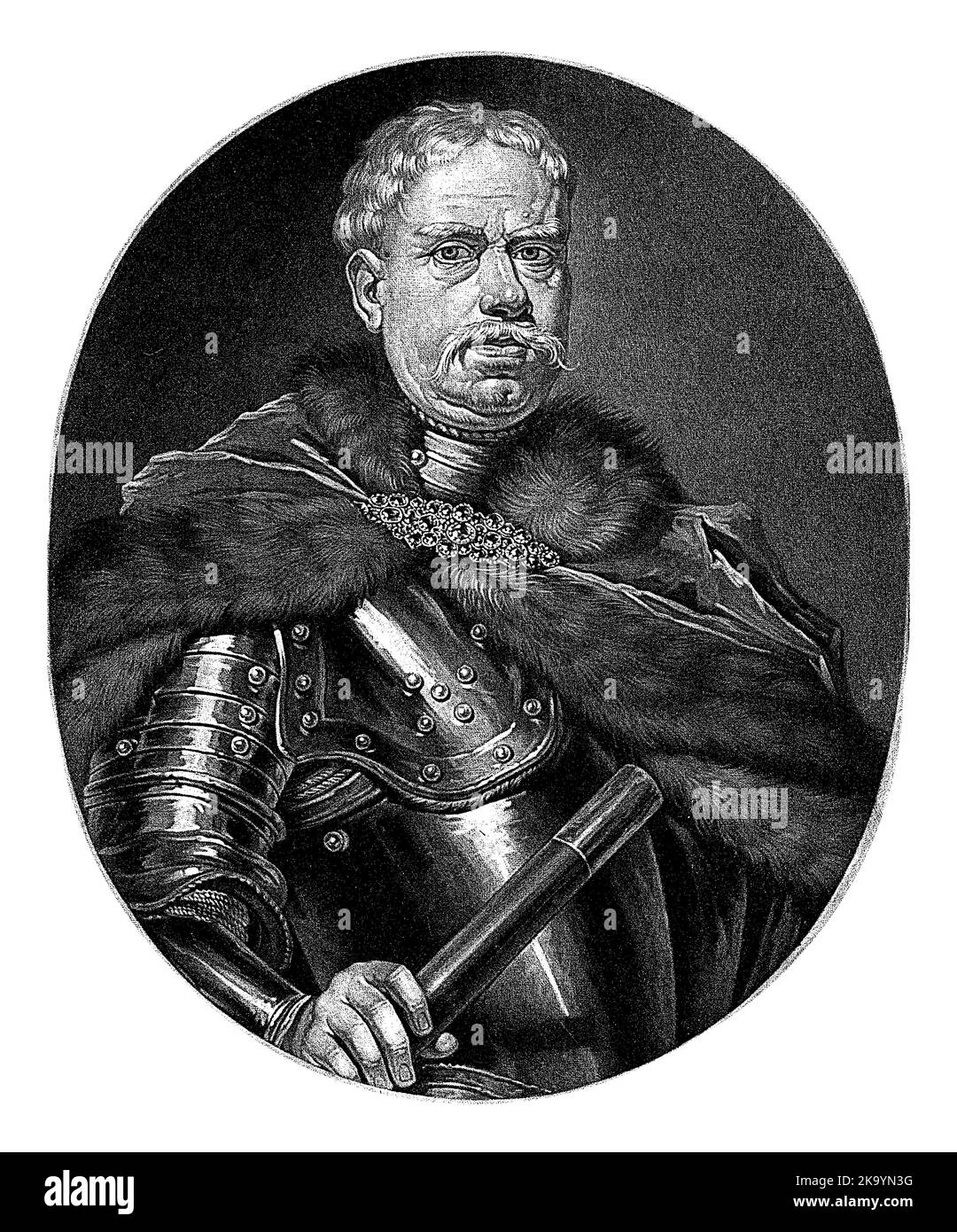 Ritratto di Franz Sigismund, Conte di Kiutoszyn, Pieter Schenk (i), 1670 - 1713, annata incisa. Foto Stock