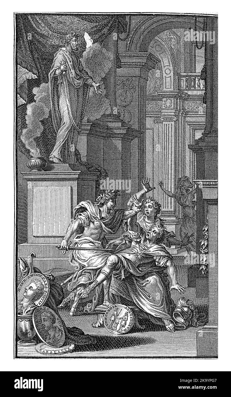 L'imperatore Caracalla uccide il fratello Geta con la spada. Due donne si affrettano verso di lui per fermarlo. Foto Stock