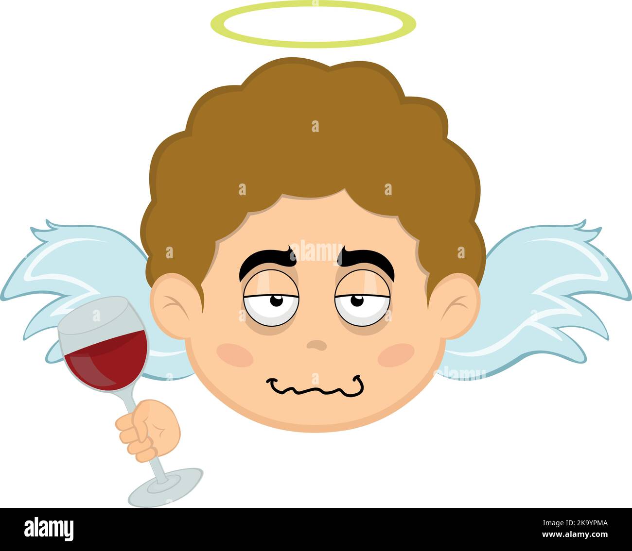 Illustrazione vettoriale di un angelo di cartone animato bevuto con un bicchiere di vino in mano Illustrazione Vettoriale