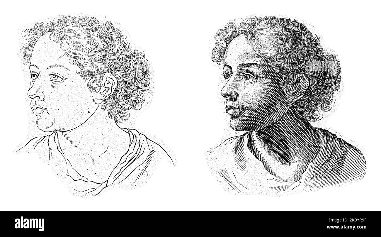 Studio della testa di una giovane donna, anonima, dopo Annibale Carracci, 1675 - 1711 Foto Stock