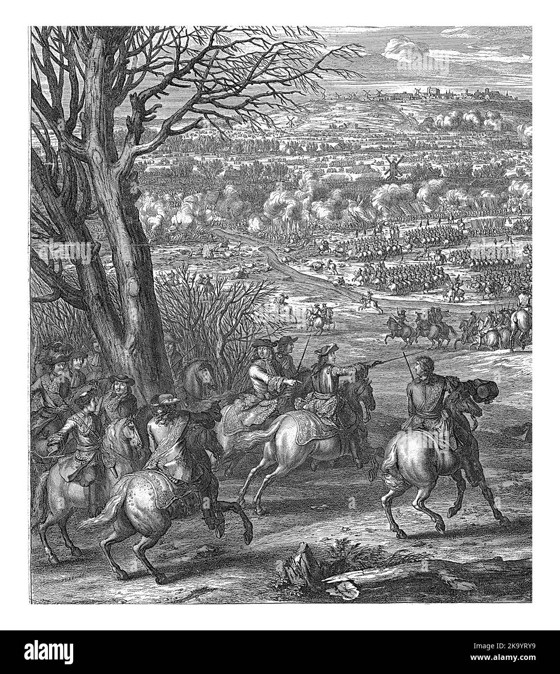 Battaglia di Kassel il 11 aprile 1677 tra l'esercito francese sotto Filippo i Duca d'Orleans e il Principe d'Orange. In primo piano il francese A. Foto Stock