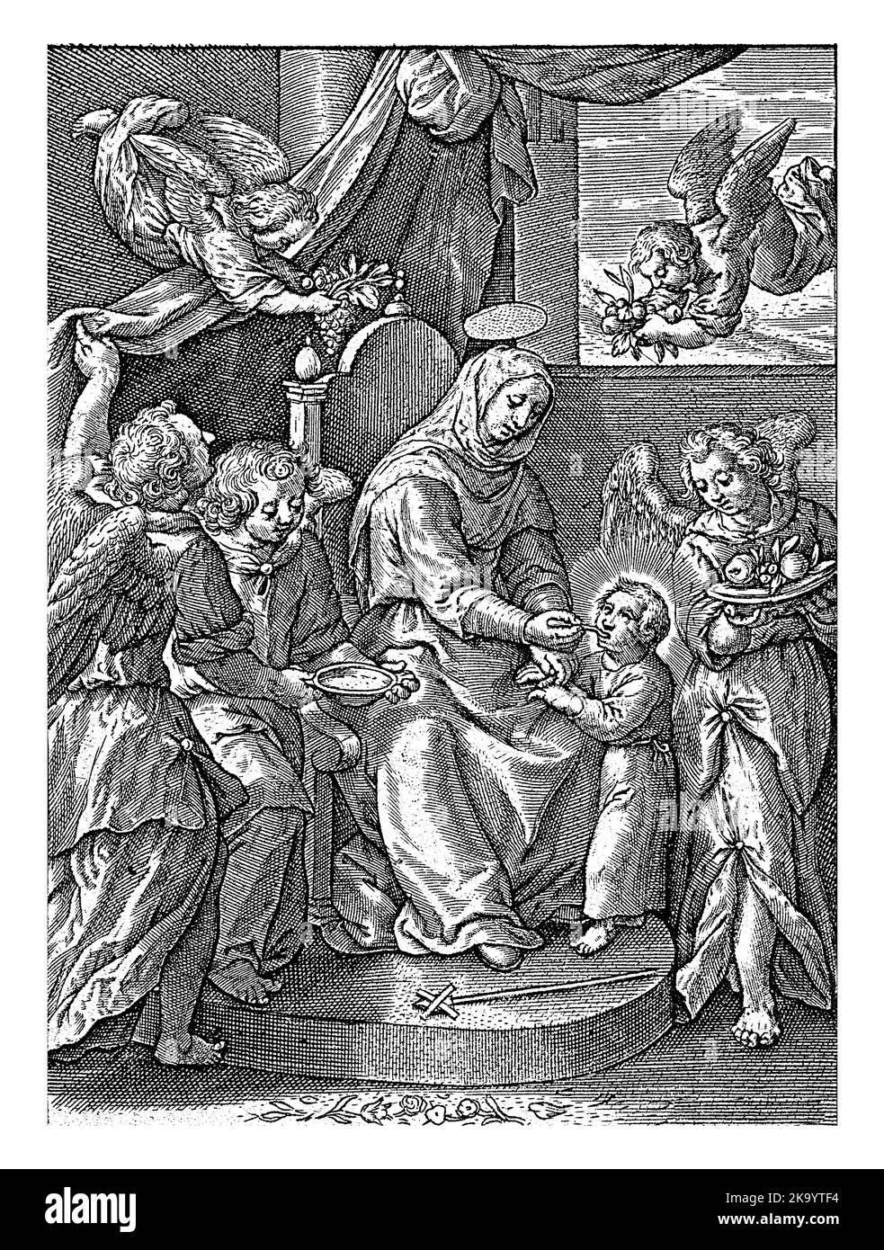 Maria nutre il Cristo Bambino, Antonie Wierix (III) (attribuito a), dopo Hieronymous Wierix, 1563 - prima 1619 Maria nutre il Cristo Bambino di fronte Foto Stock