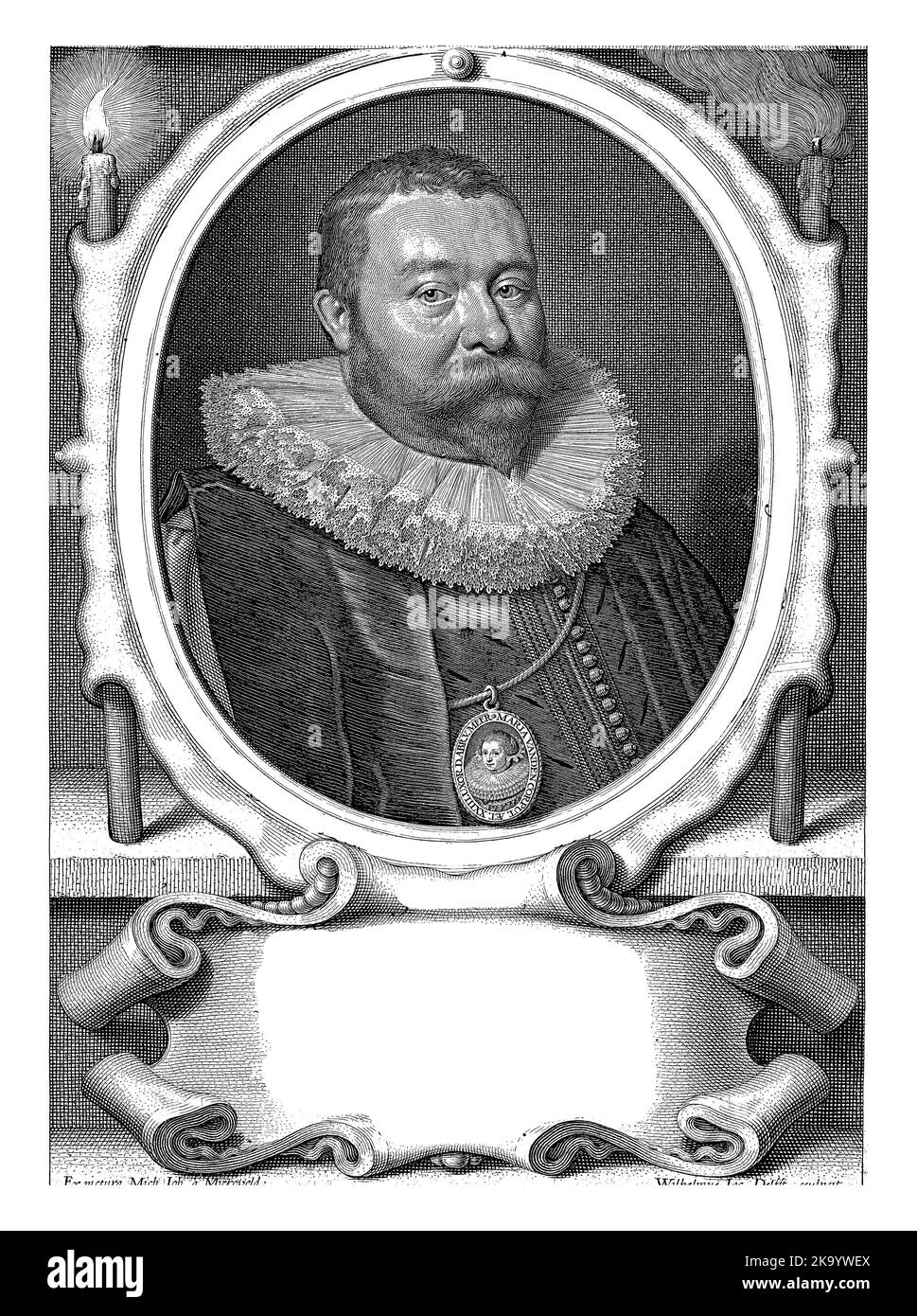 Ritratto del consigliere Abraham van der Meer all'età di 42 anni con ritratto in miniatura di sua moglie Maria van den Corput all'età di 23 anni, Willem Jacobsz. Foto Stock