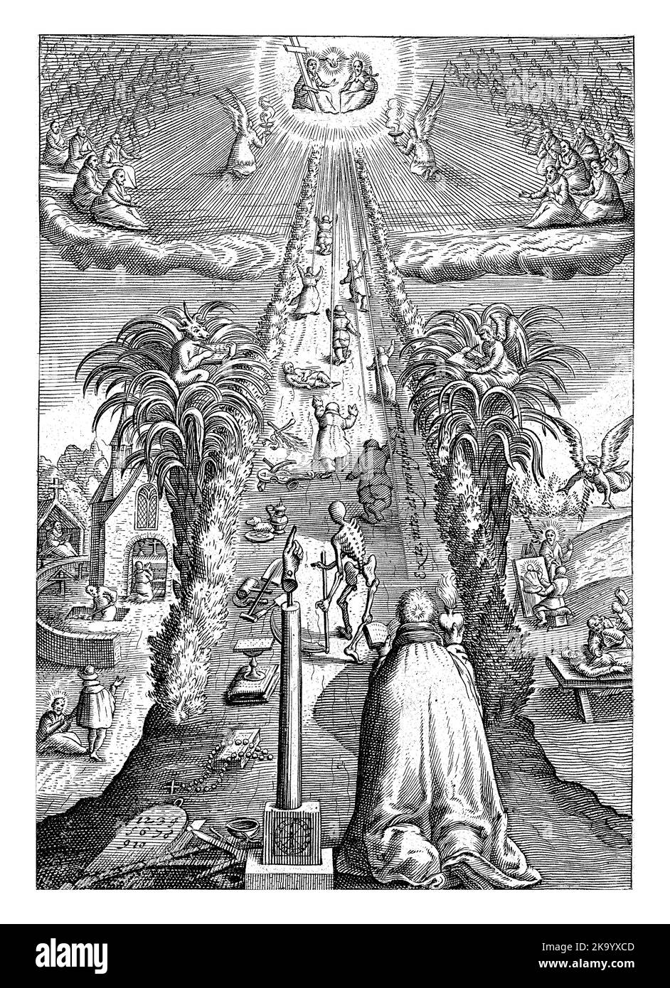 Un uomo guarda le sue buone opere e nota cosa dovrebbe fare e in che modo dovrebbe andare in futuro. Foto Stock