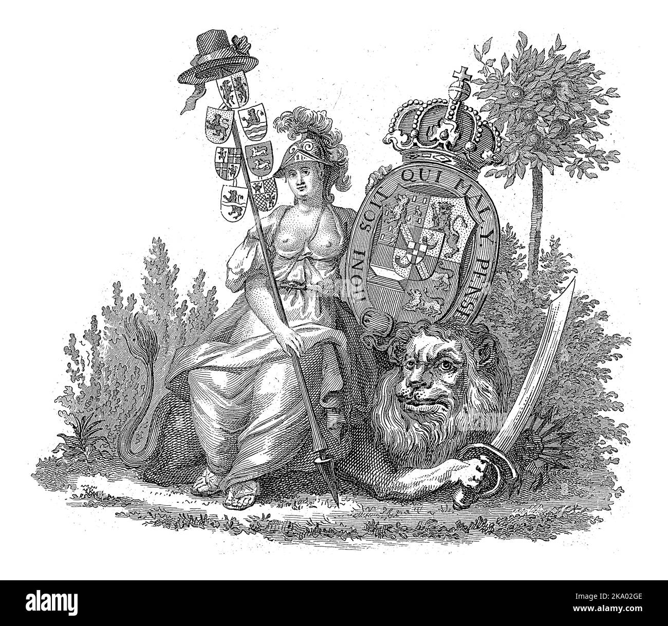 Stemma di Guglielmo V con corona, decorato con il Garter e il motto dell'Ordine del Garter. Foto Stock