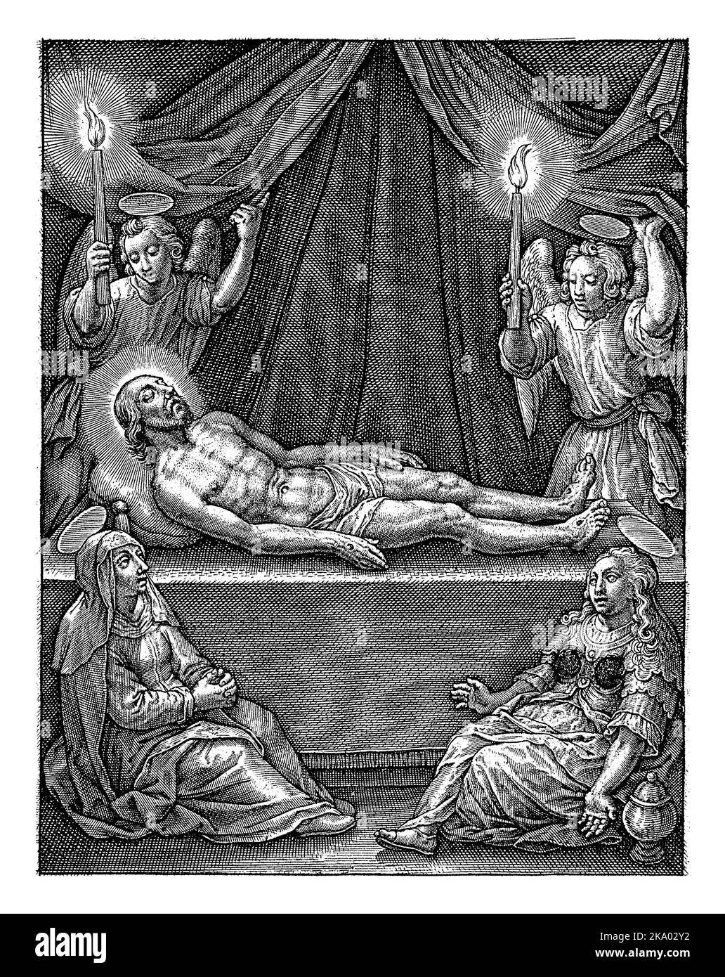 Lamentazione di Cristo, Antonie Wierix (III), dopo Hieronymus Wierix, 1606 - prima del 1619 il corpo di Cristo si trova in stato nella sua tomba. Maria, Maria Magd Foto Stock Lamentazione di Cristo, Antonie Wierix (III), dopo Hieronymus Wierix, 1606 - prima del 1619 il corpo di Cristo si trova in stato nella sua tomba. Maria, Maria Magd Foto Stock
