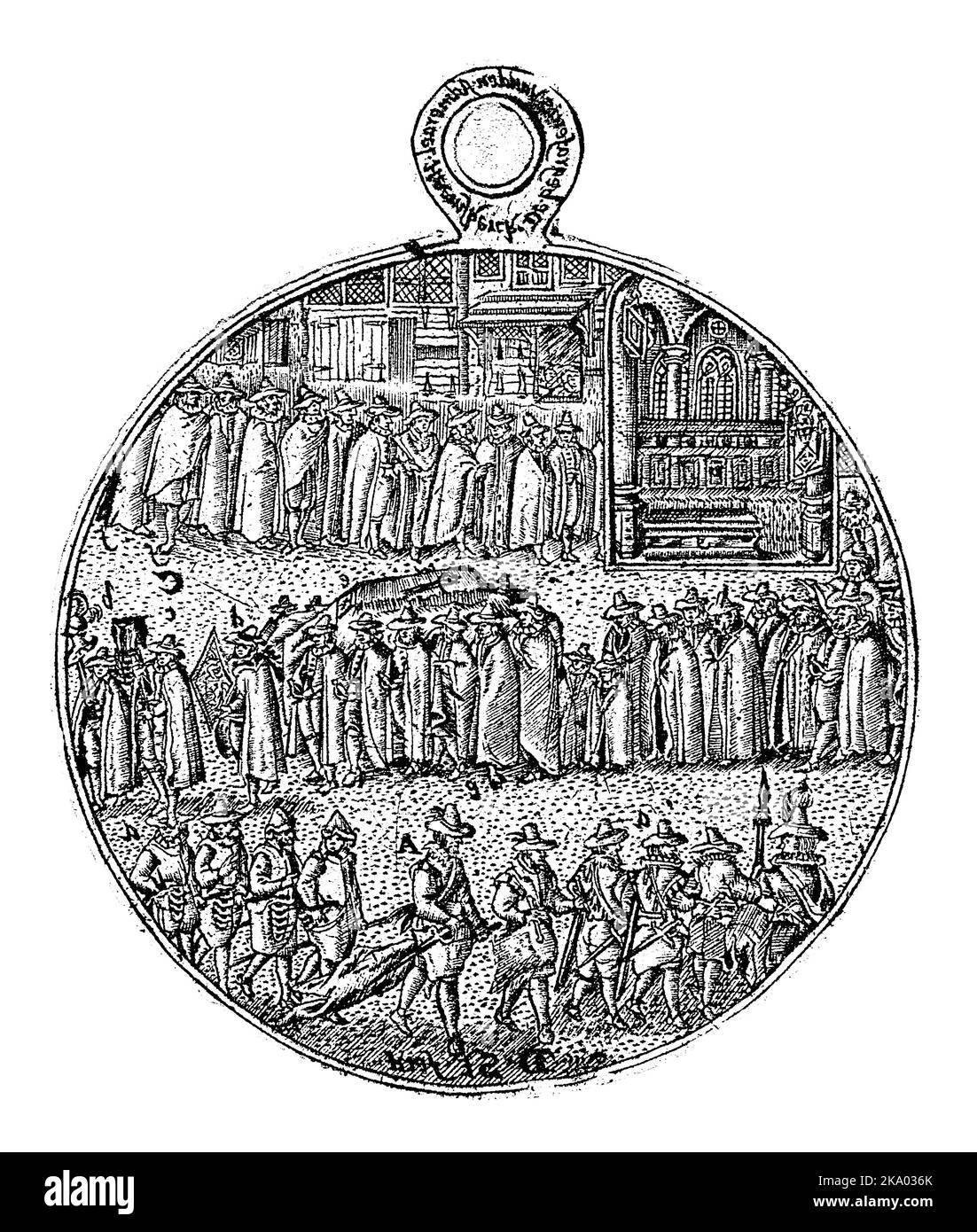 Torna di una medaglia con la processione funebre ai funerali di Jacob van Heemskerck. Foto Stock