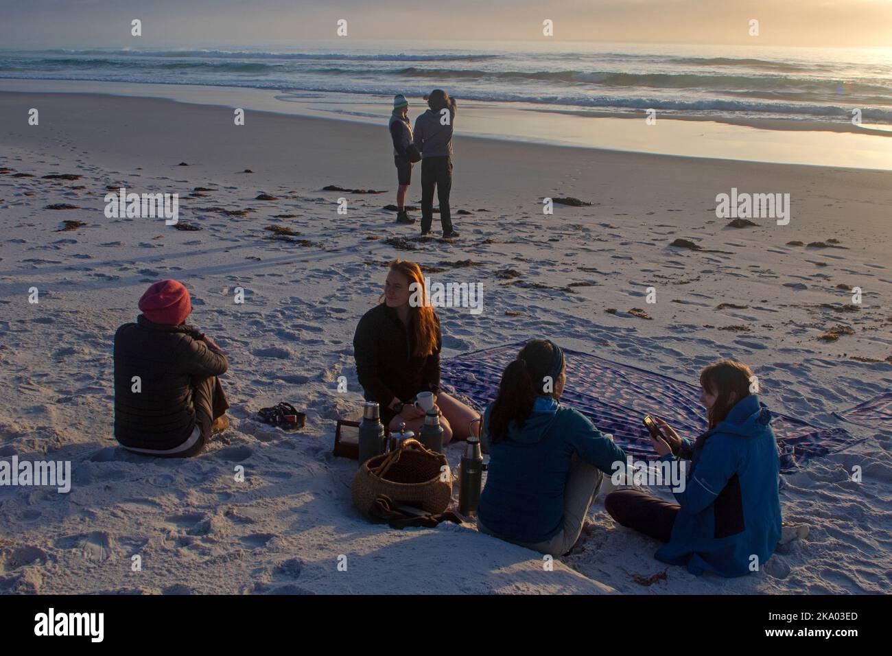 Picnic all'alba sulle spiagge amichevoli, Parco Nazionale di Freycinet Foto Stock