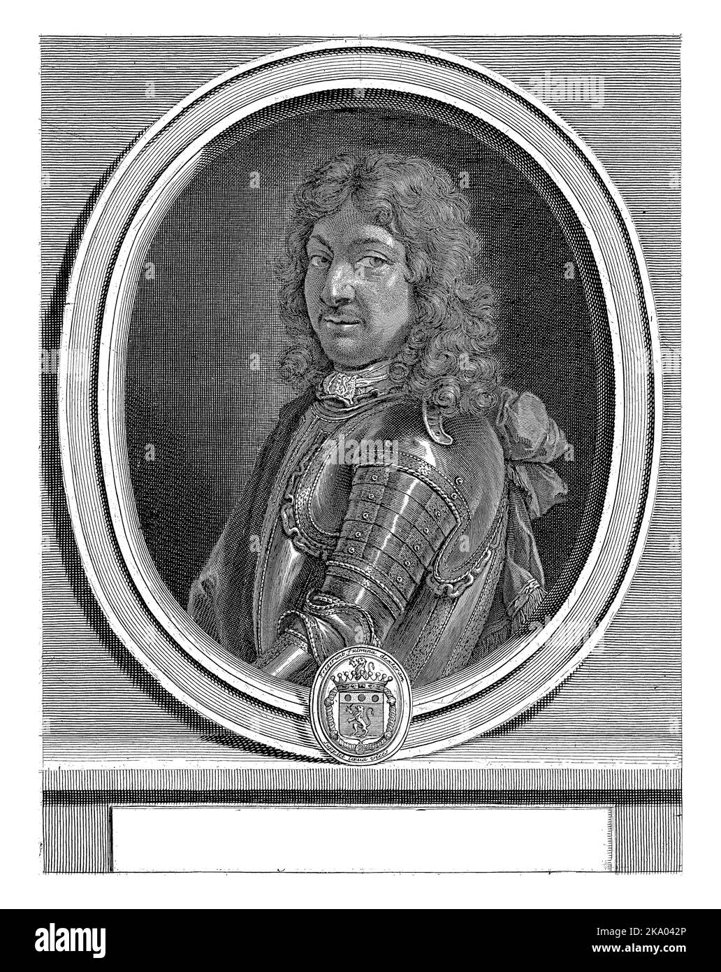 Ritratto di Sebastien de Pontaut, Gerard Edelinck, 1666 - 1707 Ritratto di Sebastien de Pontaut de Beaulieu, ingegnere militare, raffigurato in armatura, in Foto Stock