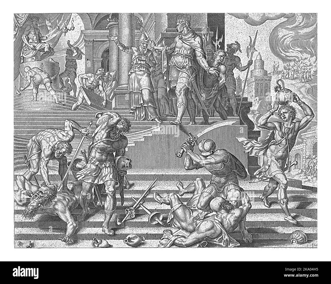 Il re Giosia ordina la distruzione del tempio di Baal e l'uccisione dei sacerdoti di Baal. Tutti gli oggetti fatti in onore dell'idolo sono bruciati da Josi Foto Stock