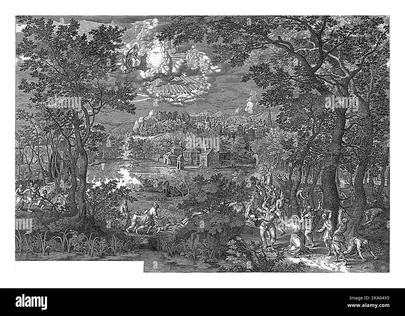 Paesaggio con il martirio di Santo Stefano, BoÃ«tius Adamsz. Bolswert, dopo Gilles van Coninxloo (II), 1590 - 1633 Paesaggio con il martirio di sai Foto Stock