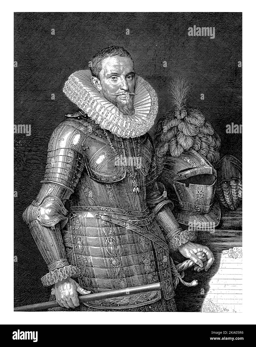 Ritratto di Ambrogio Spinola, marchese de los Balbaces, vestito di armatura con lo staff di un comandante in mano. Foto Stock