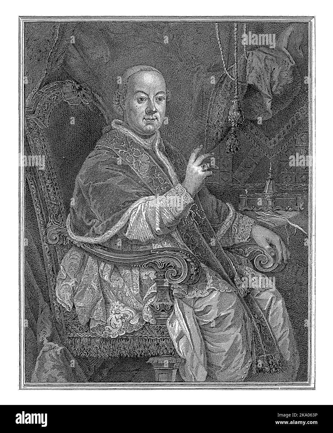 Titolo, dedica e stemma in margine inferiore. Foto Stock