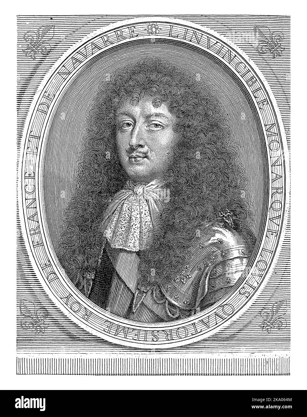 Ritratto di Luigi XIV, re di Francia, con pizzo annodato Neckerchief, Pieter van Schuppen, dopo Claude Lefebvre, 1675 Foto Stock