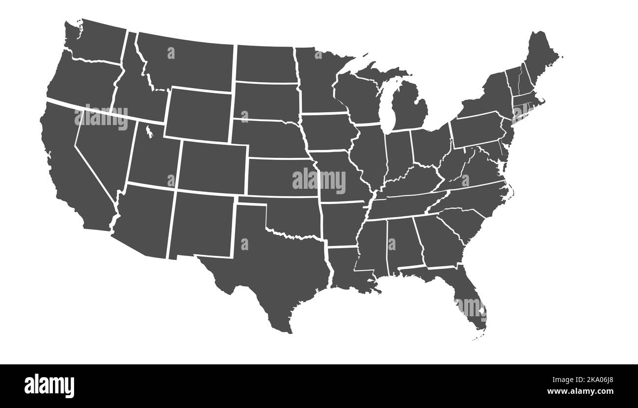 Mappa degli Stati Uniti d'America nera isolata su sfondo bianco, rendering 3D Foto Stock