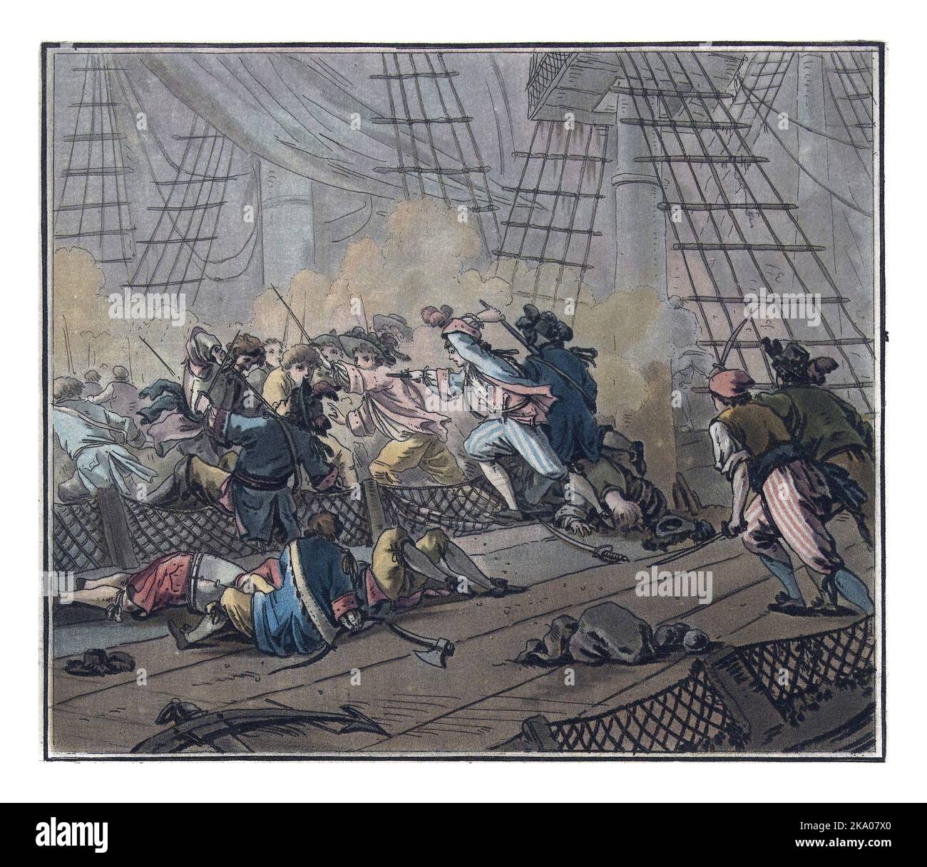 Battaglia tra uno squadrone olandese sotto Hidde Sjoerds de Vries e navi francesi sotto Jan Bart nel Mare del Nord, 29 giugno 1694. Foto Stock