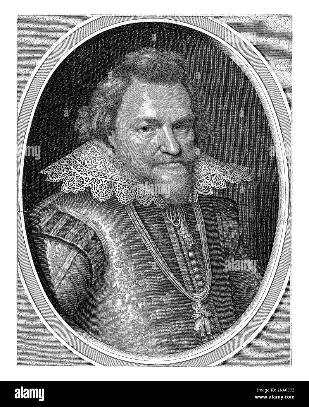 Ritratto di Filippo Guglielmo, Principe d'Orange, busto con colletto in pizzo e segno della Knighthood del Vello d'Oro, in cornice ovale. Foto Stock