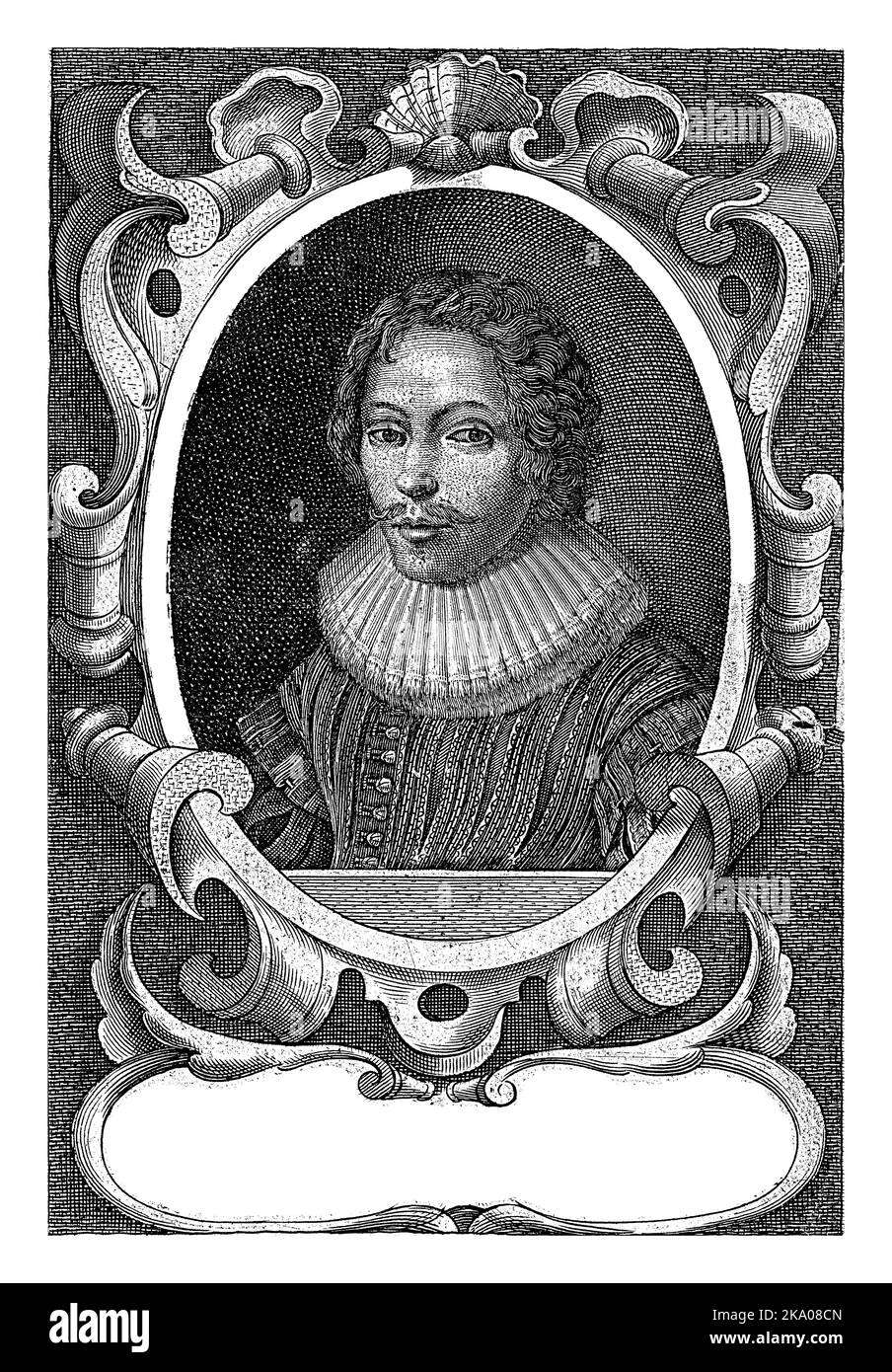 Ritratto di Willem in un ovale ornato con scritta sul bordo. In una cartouche tre righe di testo latino. Foto Stock