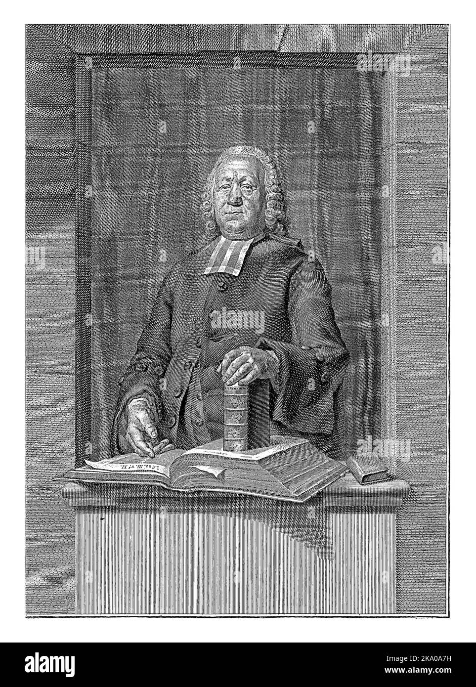 Jan Mulder, a metà lunghezza in una finestra architettonica, con una Bibbia davanti a lui sul davanzale, aperto a 1 Cor.: 3, 9. La sua mano sinistra poggia su un boo Foto Stock