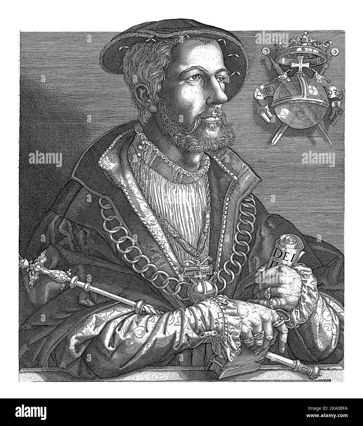 Ritratto di Jan Beukelszoon van Leiden, leader e autoproclamato re degli Anabattisti a MÃ¼nster. Foto Stock