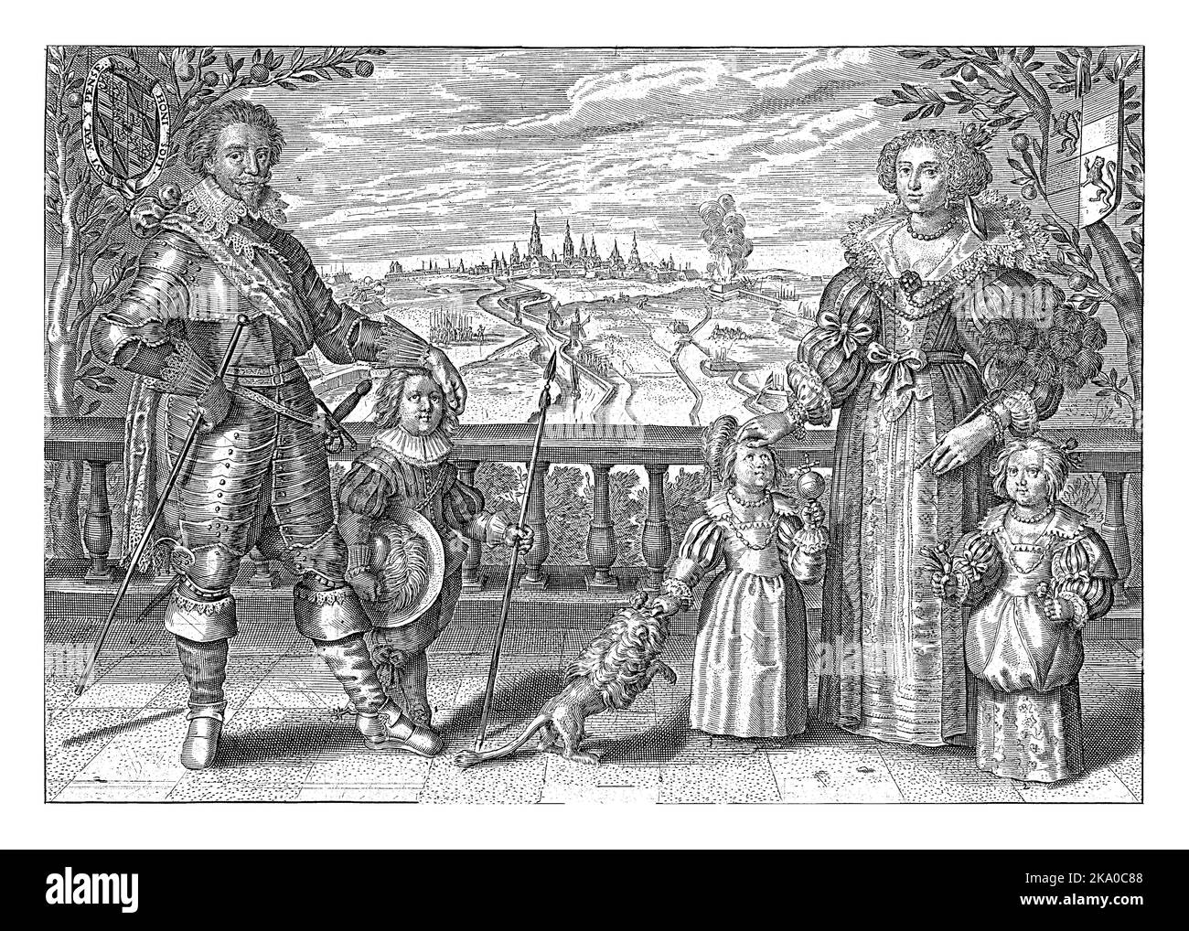 Ritratto di famiglia di Frederik Hendrik, Principe di Orange, Amalia van Solms e i loro figli, Crispijn van de Passe (II), 1629 Ritratto di famiglia di Freder Foto Stock