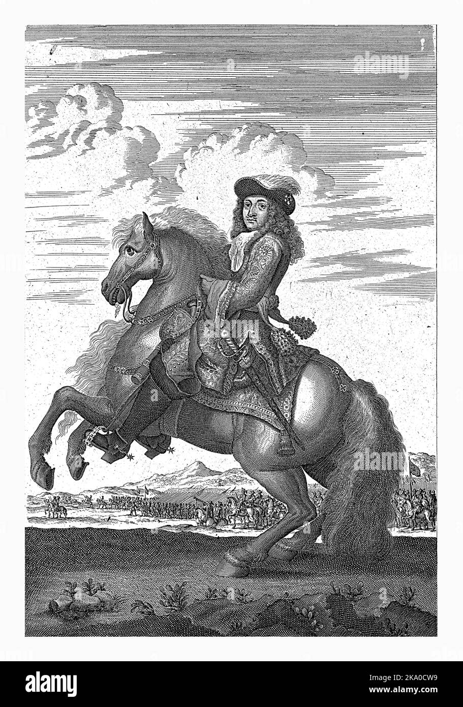 Ritratto equestre di Luigi XIV, re di Francia, Jan Luyken, 1685 Foto Stock