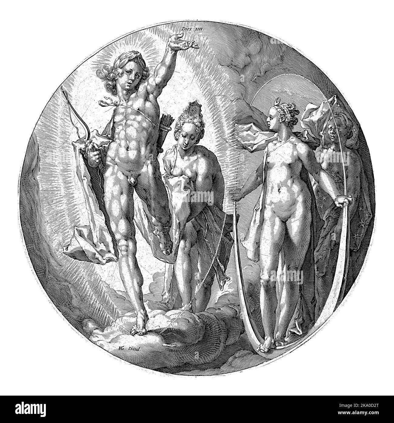 Il quarto giorno della creazione, in cui il sole e la luna sono stati creati e la separazione è stata fatta tra il giorno e la notte. Il sole è raffigurato da Apollo come a s. Foto Stock