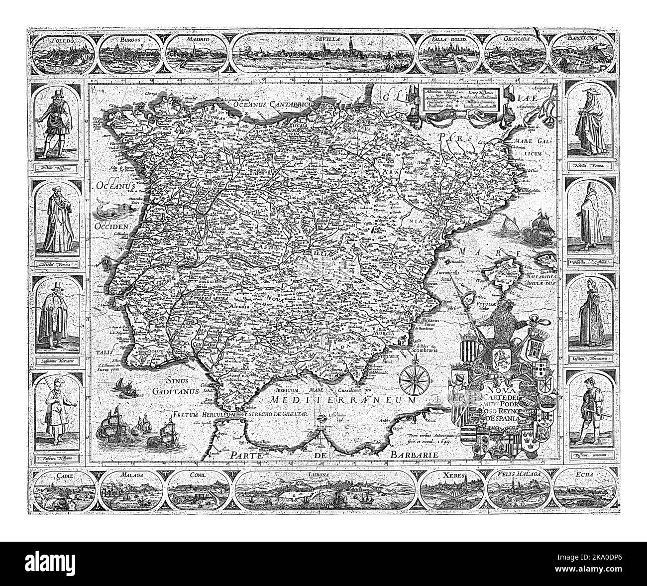 ANTICA MAPPA DI Spagna E Portogallo Mappa Dell'Europa Datata C1877 - 7