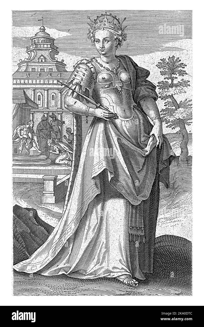 In primo piano Esther in abiti reali. Sullo sfondo, si inginocchia davanti al marito, re Assuero. Lo implora di risparmiare il popolo ebraico. Foto Stock