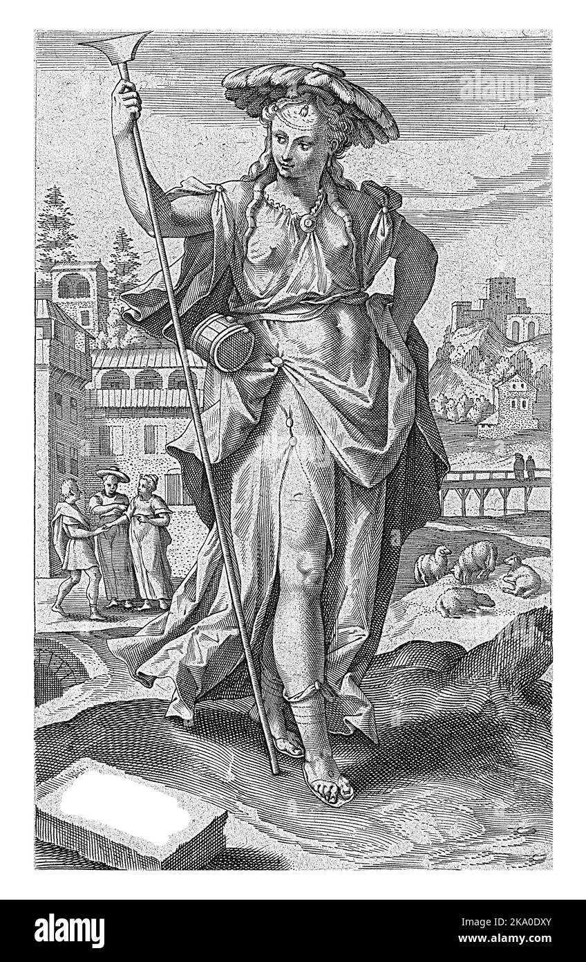 Rachel in primo piano. Seconda moglie di Giacobbe. Sullo sfondo, Giacobbe viene presentato alla serva di Rachele, con la quale deve padre un bambino. Foto Stock