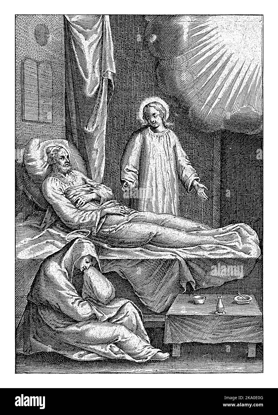 Un avvertimento di un angelo a Giuseppe, Theodoor Galle (possibilmente), 1581 - 1633 Giuseppe è avvertito da un angelo: Egli deve fuggire in Egitto con la sua famiglia per fuggire da lei Foto Stock