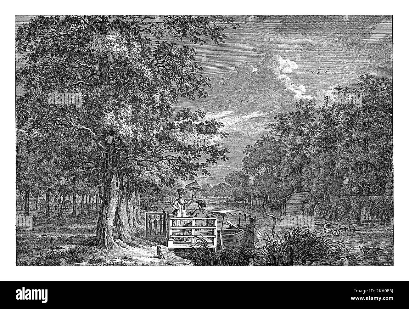 Paesaggio con una coppia sulla riva del Gein, Jan Evert grave, 1769 - 1805 la riva del fiume Gein vicino ad Amsterdam. In primo piano una coppia a. Foto Stock