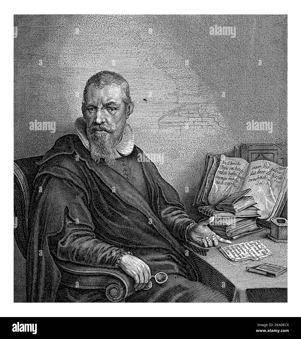 Ritratto di Reinier Wybrands Wybma, ministro mennonita, Salomon Savery, dopo Jacob Adriaensz. Backer, 1627 - 1665 Foto Stock