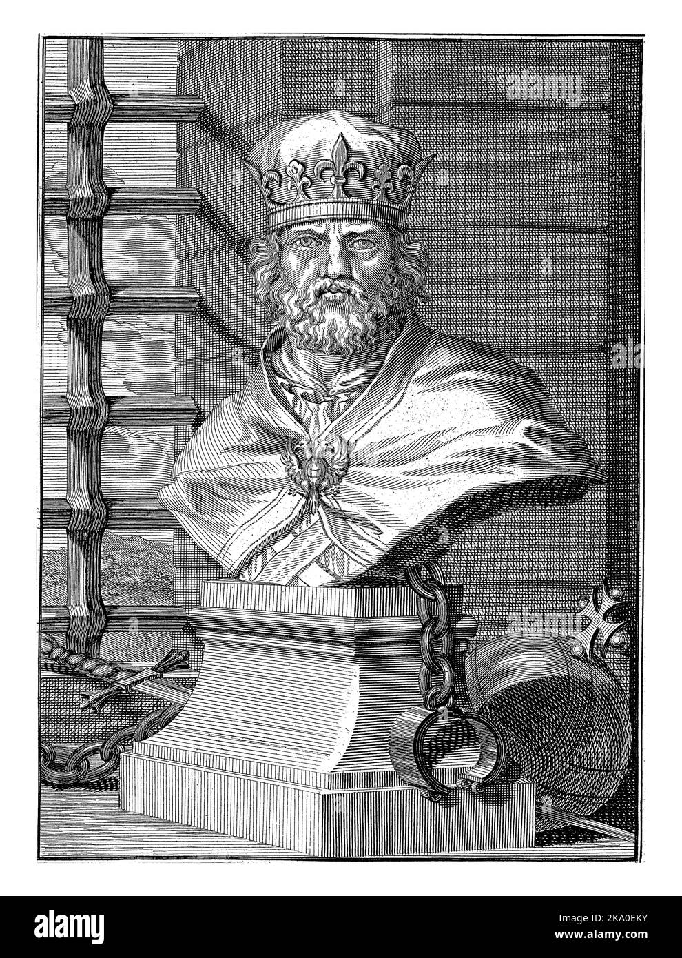 Busto di Venceslao, re di Boemia. Sul suo mantello le insegne dell'Ordine dell'Aquila Bianca. Dietro il busto un orb. Foto Stock