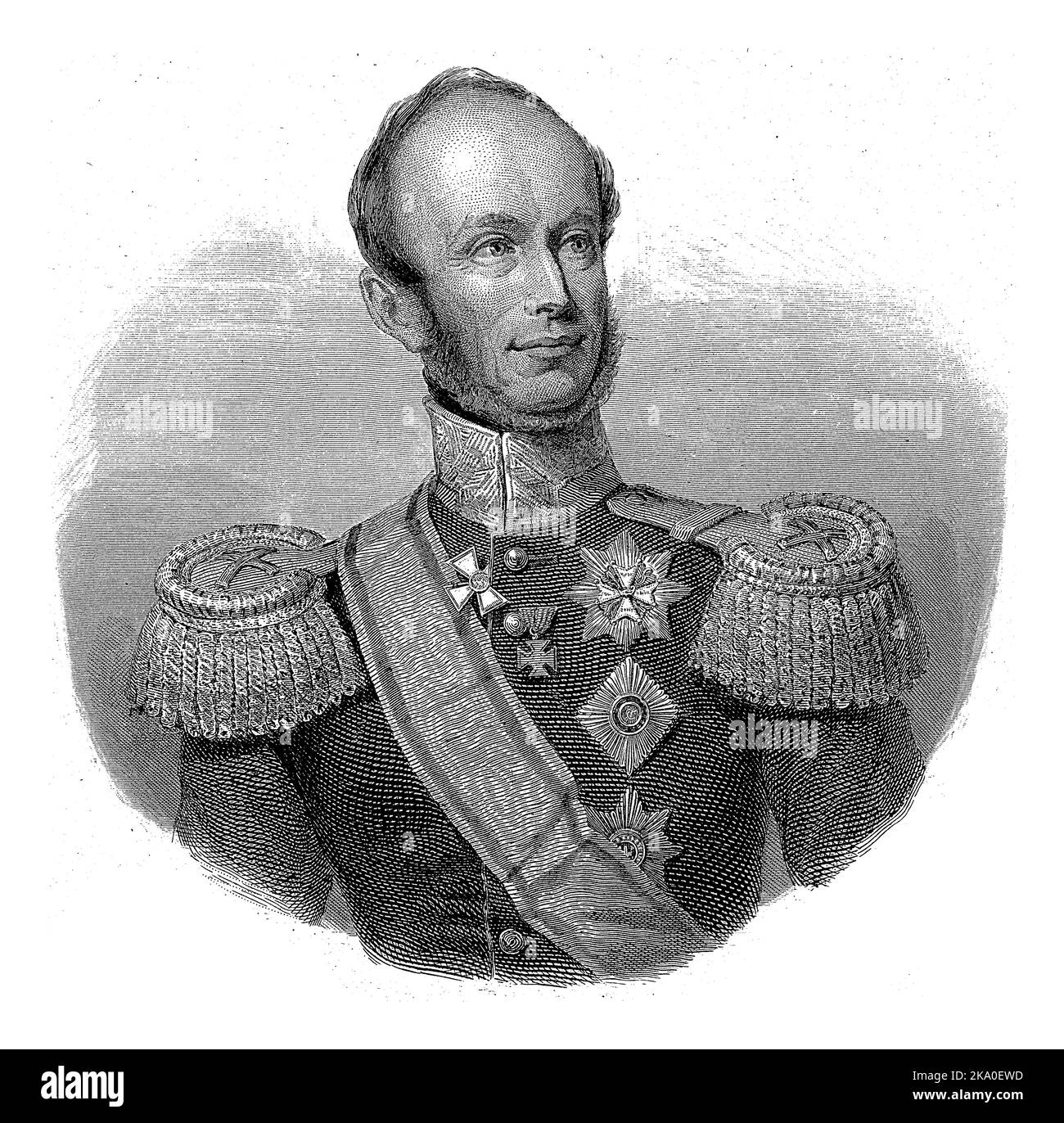Ritratto di Guglielmo II, re dei Paesi Bassi, Johann Wilhelm Kaiser (i), dopo Jan Adam Kruseman, 1840 - 1900 Ritratto di Willem II In basso Foto Stock