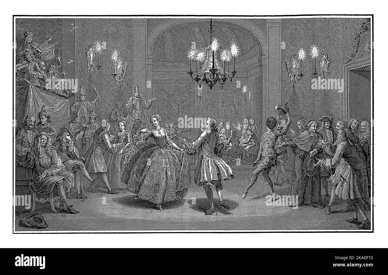 Il ballo solenne dei Sovereigns europei, 1742. Palla data dall'Elettore di Baviera in una sala da ballo a lume di candela in cui l'Arciduchessa centrale Maria Foto Stock