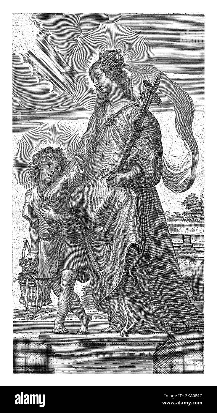 Santa Giovanna di Valois, incoronata e con un crocifisso nelle sue mani, riceve un anello dal Cristo Bambino, che tiene un cesto con gli strumenti della passione. Foto Stock
