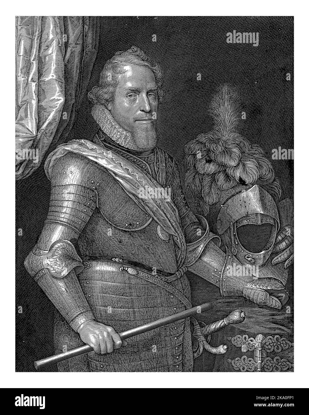 Ritratto di Maurits, Principe di Orange, Willem Jacobsz. Delff, dopo Michiel Jansz van Mierevelt, 1625 Ritratto di Maurits in un ovale con bordo letteri Foto Stock