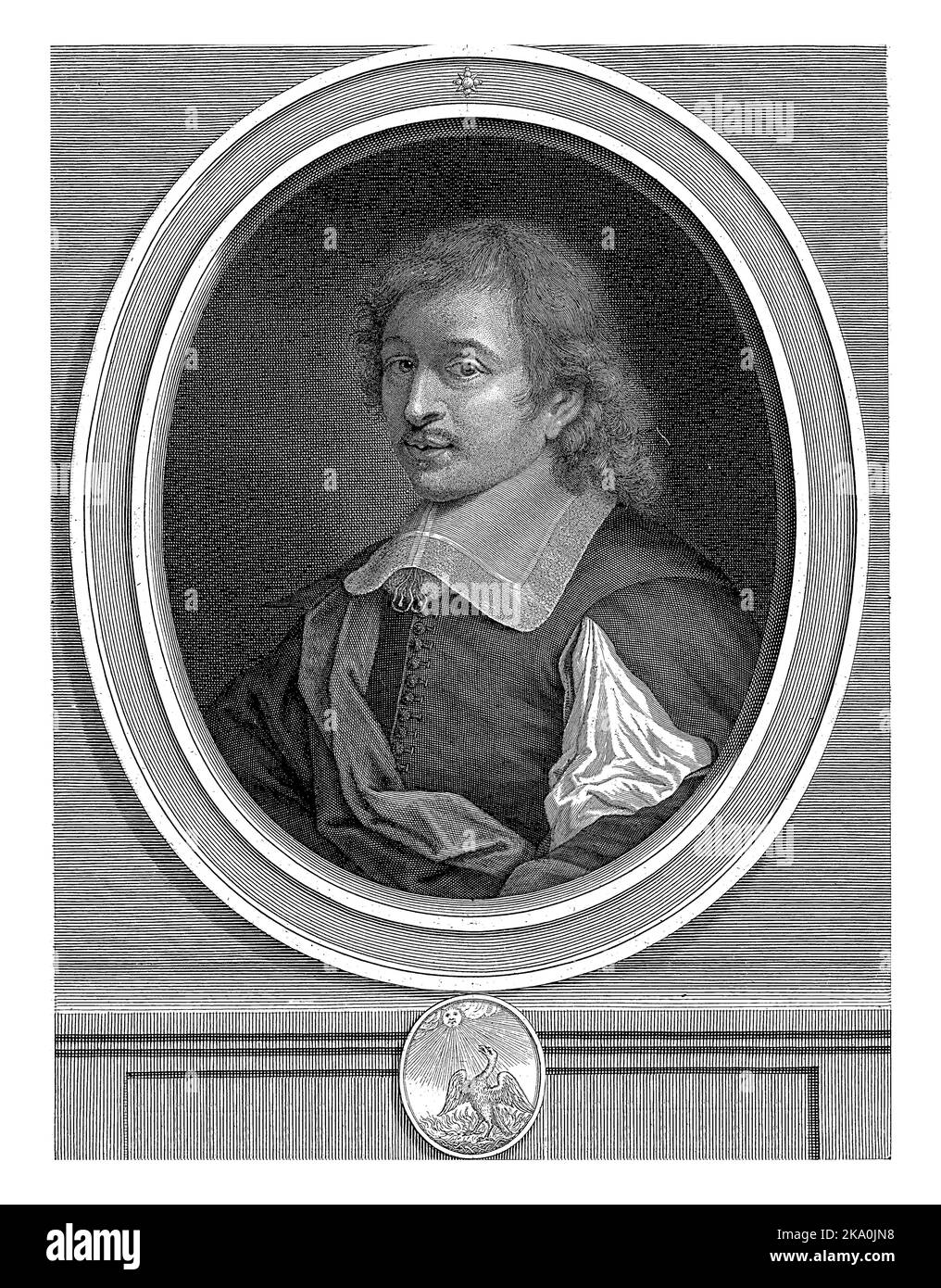 Ritratto del pittore Eustache Lesueur, dopo il suo autoritratto, Pieter van Schuppen, dopo Eustache Lesueur, 1696 Foto Stock