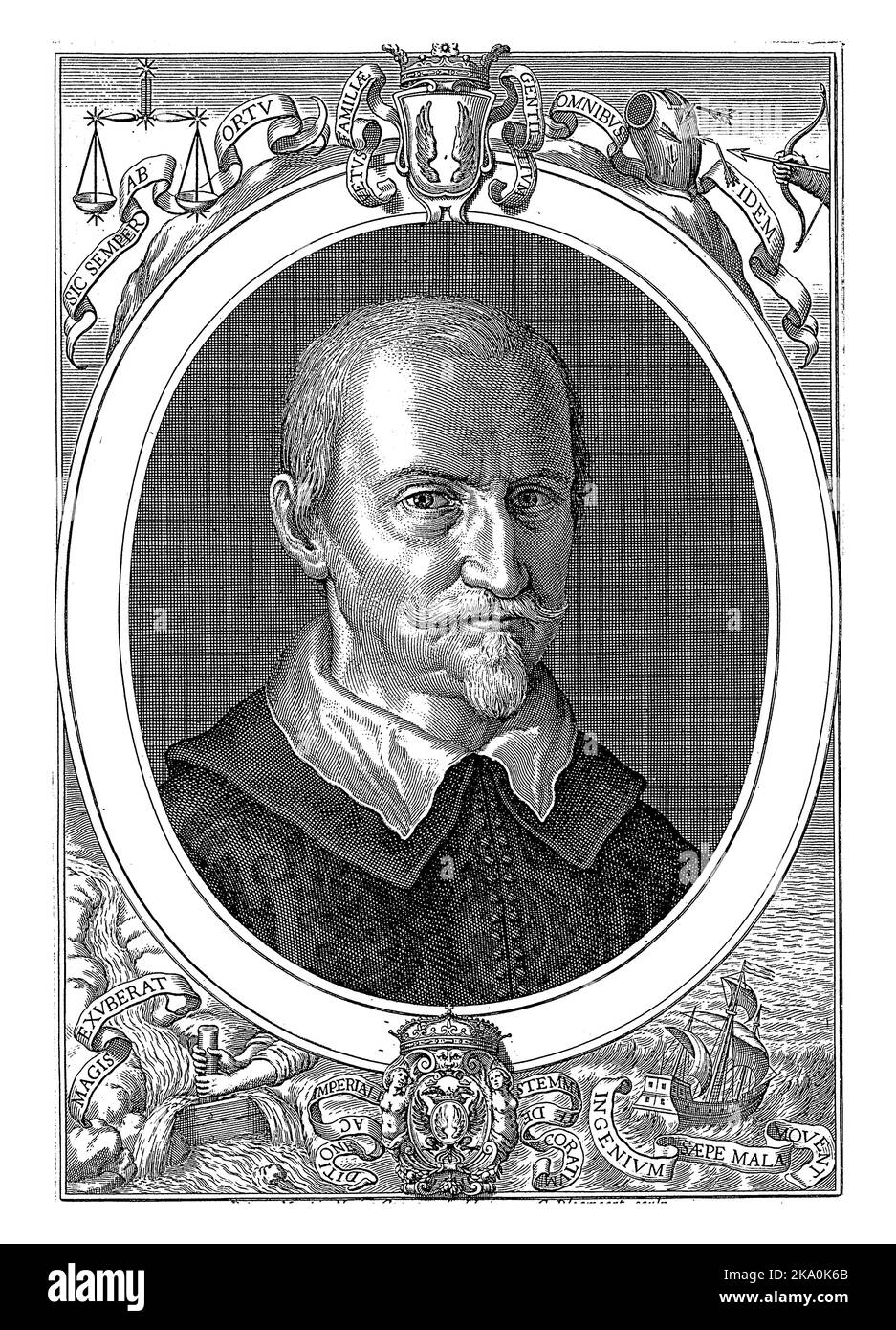 Ritratto di Bartolomaeo Ariberti all'età di 61 anni, Cornelis Bloemaert, dopo Pietro Martire Neri, 1649 Ritratto del poeta Bartolomaeo Ariberti con Foto Stock