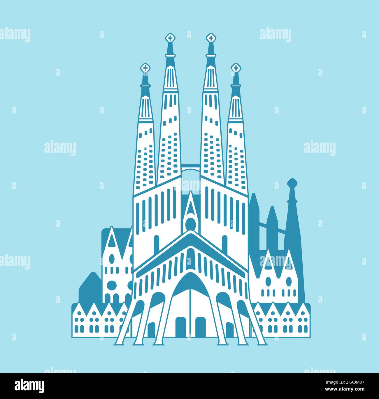 Sagrada Familia - Spagna | edifici di fama mondiale vettore illustrazione Illustrazione Vettoriale