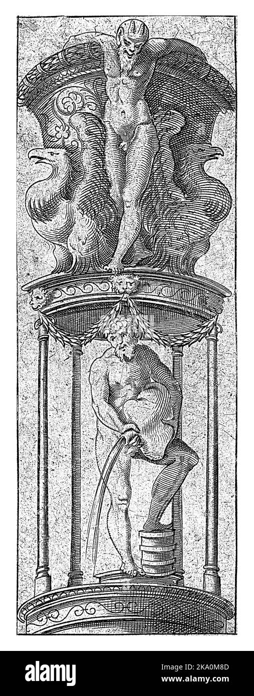 La tettoia è sostenuta da quattro colonne. Sul baldacchino è un vaso da cui pende un satiro, fiancheggiato da due aquile. Uno dei 4 fogli di una serie di 6. Foto Stock