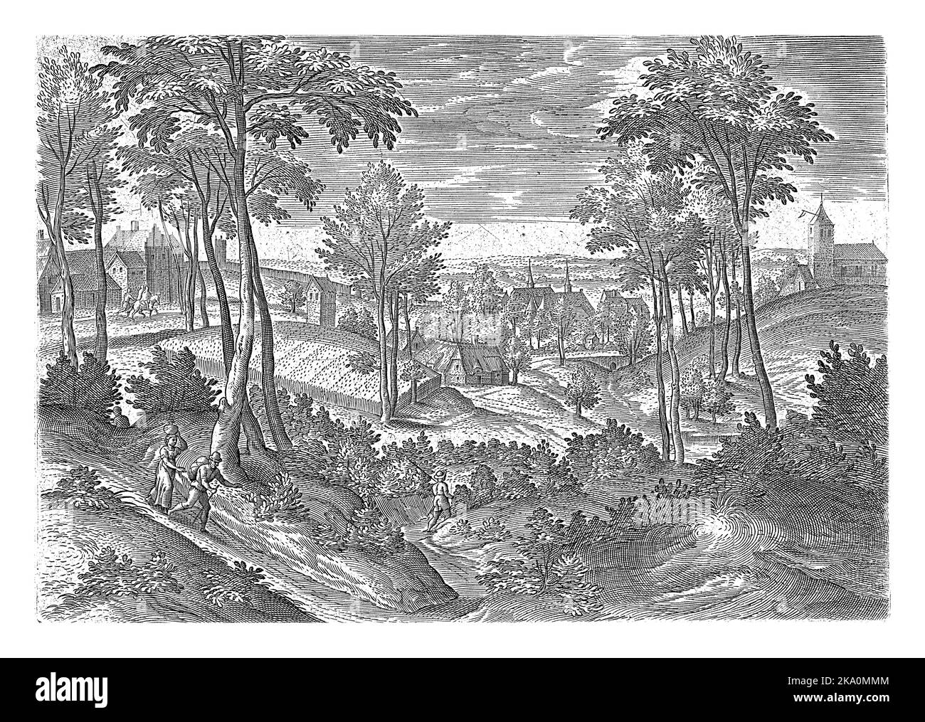 Vista sul villaggio di Linthout, vicino a Bruxelles. La stampa fa parte di una serie di volti provenienti dall'area di Bruxelles. Foto Stock