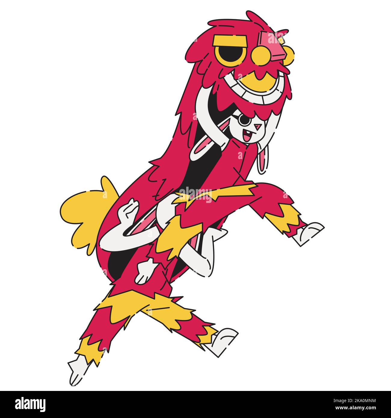 Rabbit accoglie Lunar Capodanno esegue una danza leone in piano design Illustrazione Vettoriale