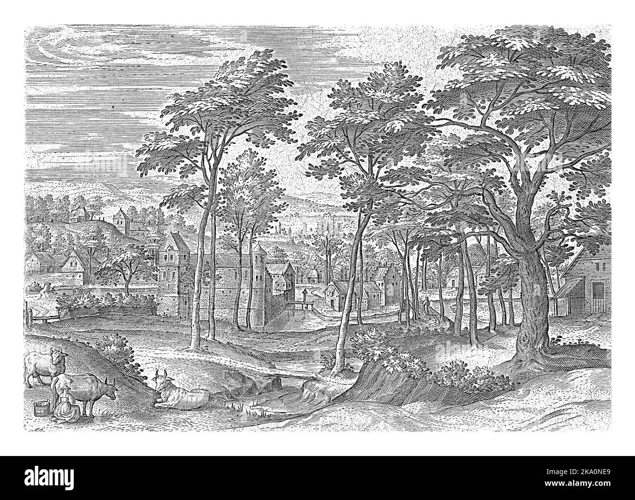 Vista su un castello di Laeken, vicino a Bruxelles. La stampa fa parte di una serie di volti provenienti dall'area di Bruxelles. Foto Stock