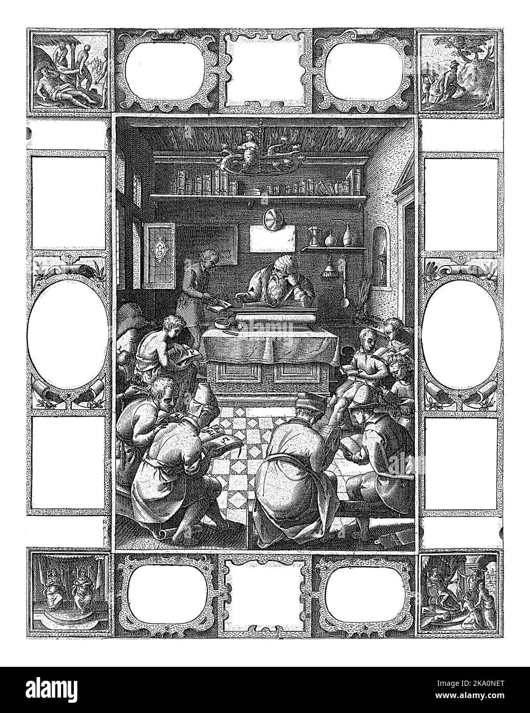 Educazione dei bambini, Hendrick Goltzius, 1578 Serie di dodici allegorie della fede cristiana. Ciascuna delle allegorie consiste in repres centrali Foto Stock