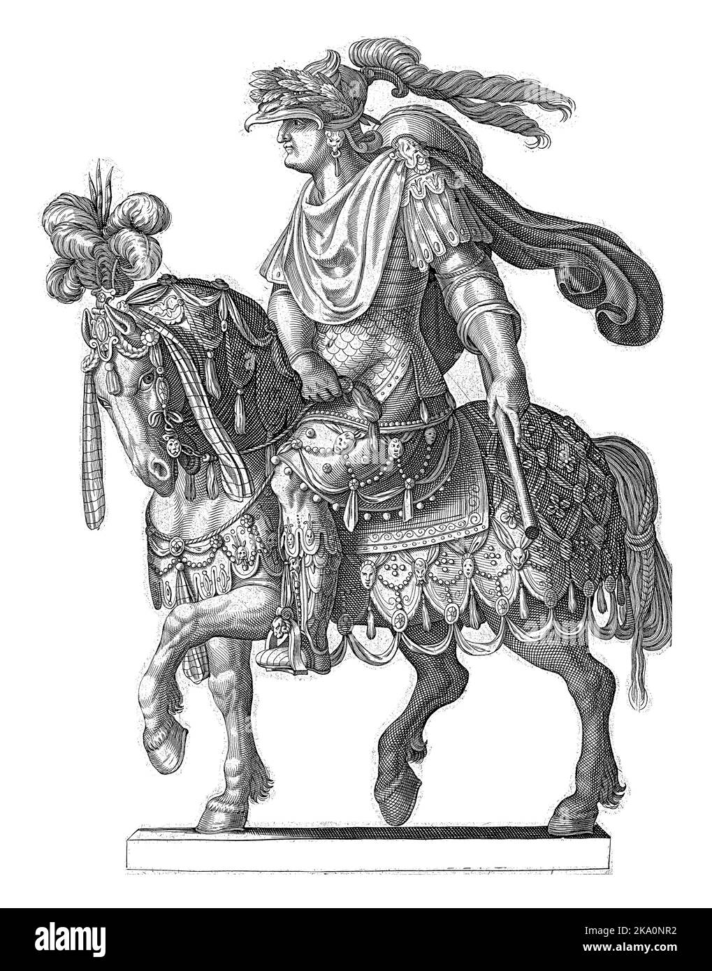 L'imperatore Domiziano a cavallo, raffigurato in profilo con il suo comandante che punta verso il basso, nell'estensione del suo braccio. Foto Stock