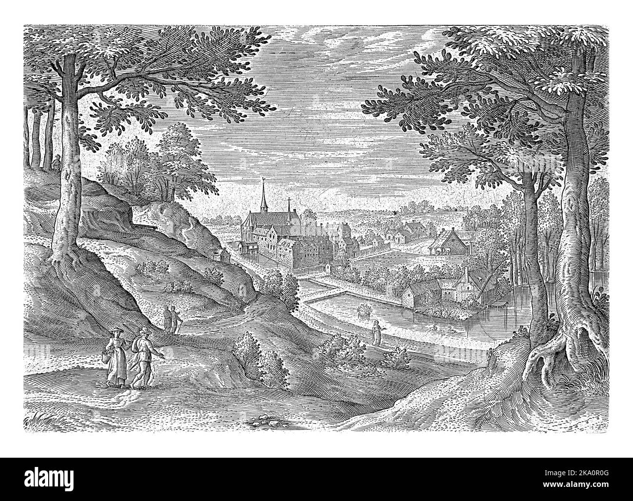 Vista del monastero di Zevenborren, situato nel comune di Sint-Genesius-Rode, vicino a Bruxelles. La stampa fa parte di una serie con facce da Foto Stock