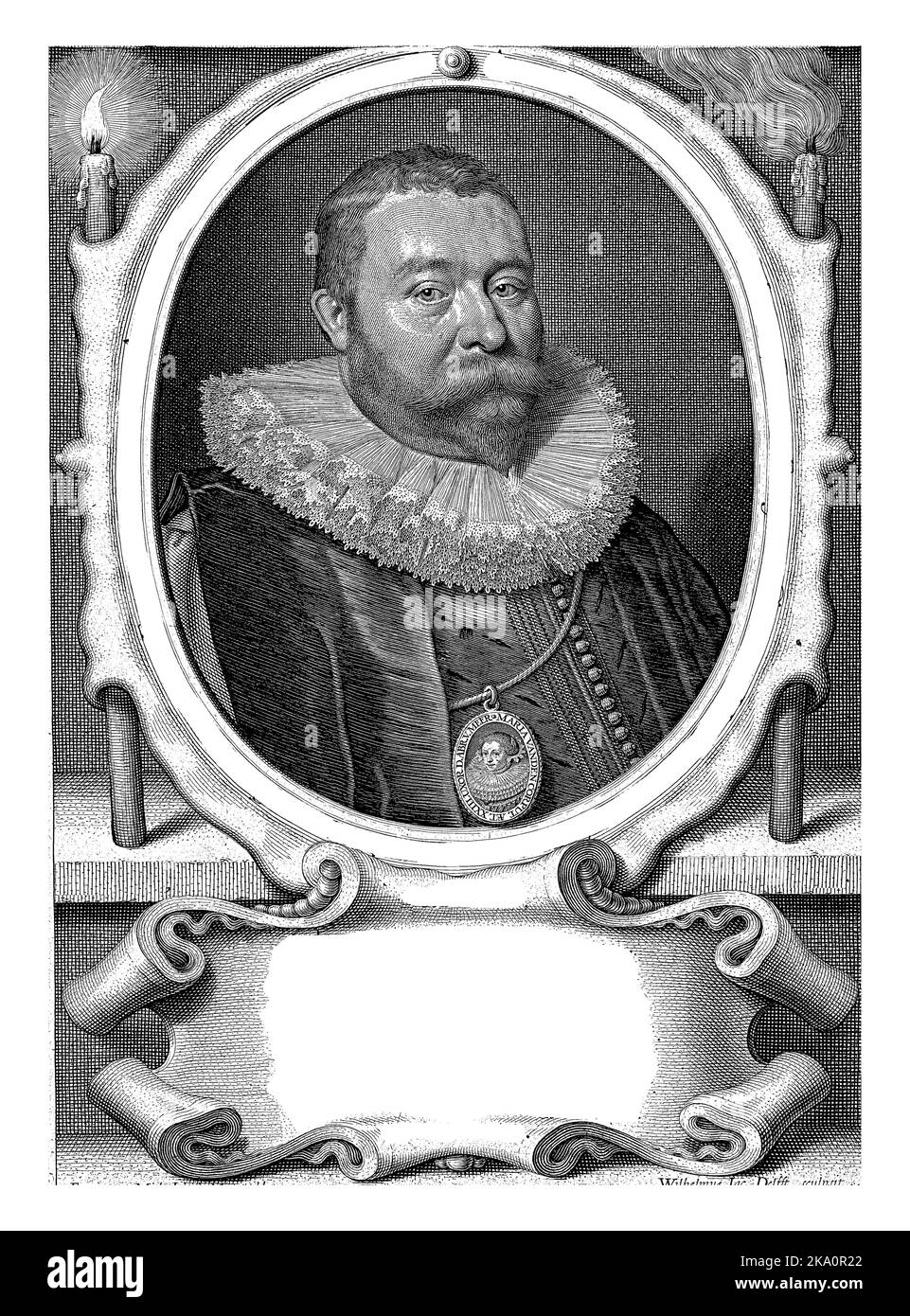 Ritratto del consigliere Abraham van der Meer all'età di 42 anni, indossa un medaglione con una miniatura ritratto di sua moglie Maria van den Corput presso l'ag Foto Stock Ritratto del consigliere Abraham van der Meer all'età di 42 anni, indossa un medaglione con una miniatura ritratto di sua moglie Maria van den Corput presso l'ag Foto Stock
