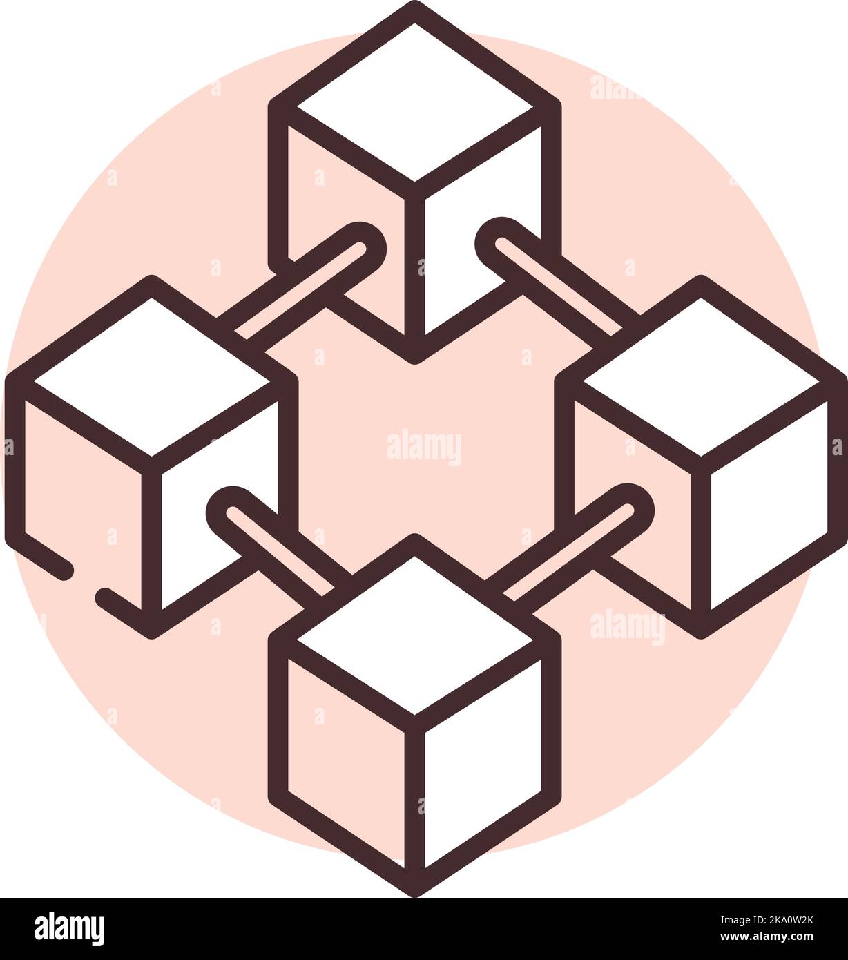 Blocco Blockchain, illustrazione o icona, vettore su sfondo bianco. Illustrazione Vettoriale